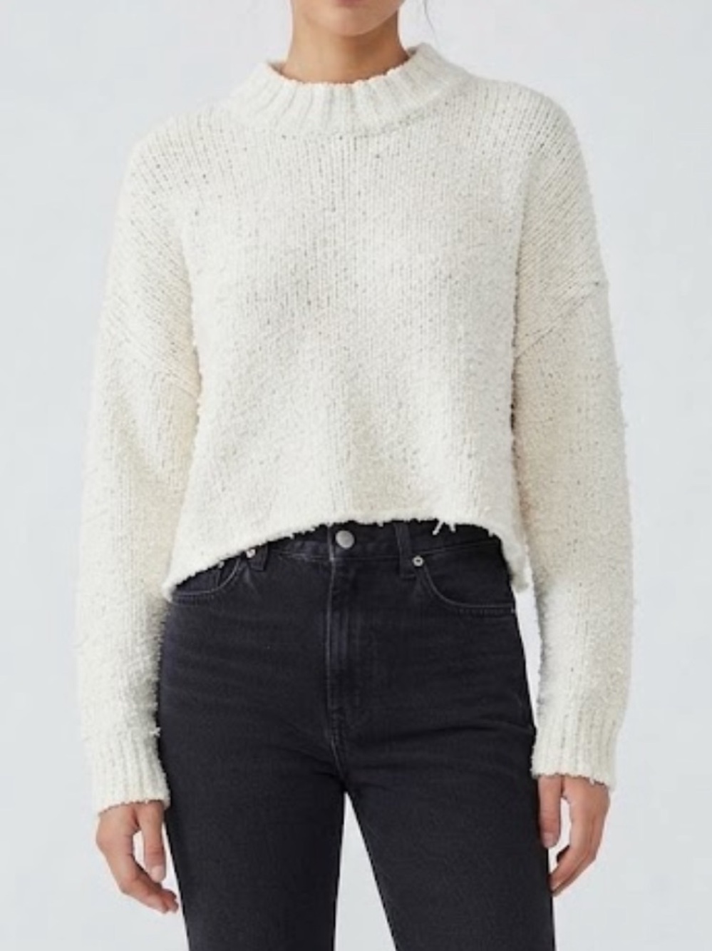 URBAN OUTFITTERS Milo Chenille Mock Neck Sweater Ivory Cropped Large NWOT